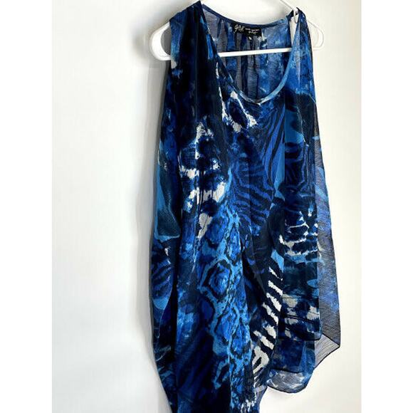 ABS Allen Schwartz Blue Print Sheer Wrap Blouse S - Picture 3 of 7